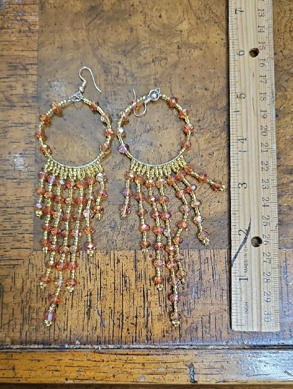 HUICHOL Gold and Amber Beaded Fringe Hoop Earrings - Women's Jewelry - Picture 7 of 7